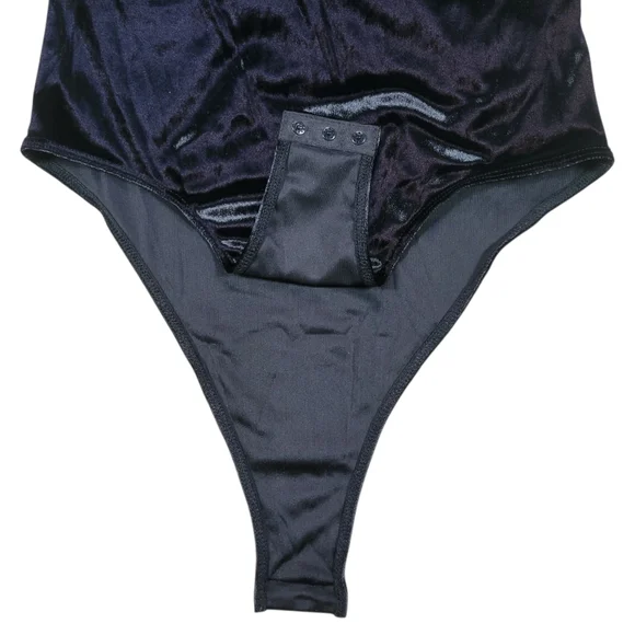 Topshop Lace Up Velvet Bodysuit Womens 4 Black Fairy Goth Floral Applique Dark - Picture 6 of 11